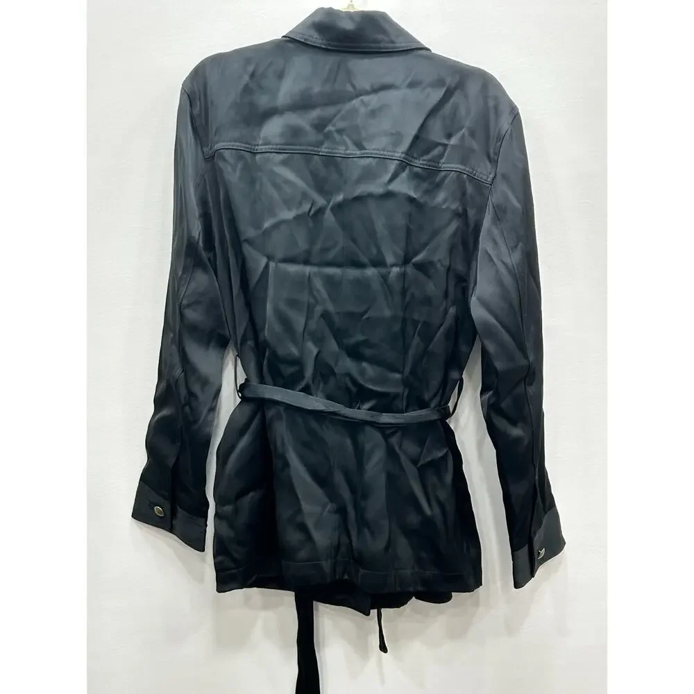 NWT‎ Madewell Womens Black Double-Faced Satin Safari Button Front Jacket Size M